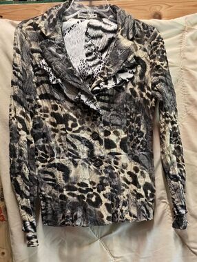 Vintage Passion Concept Womens Animal Print Mesh Jacket Top Size Large